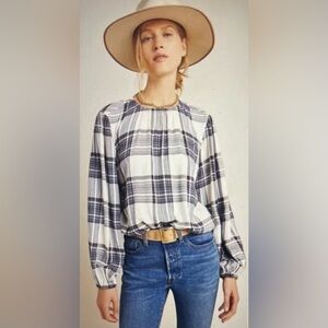 NWT Anthropologie Cloth & Stone Plaid Pullover Top